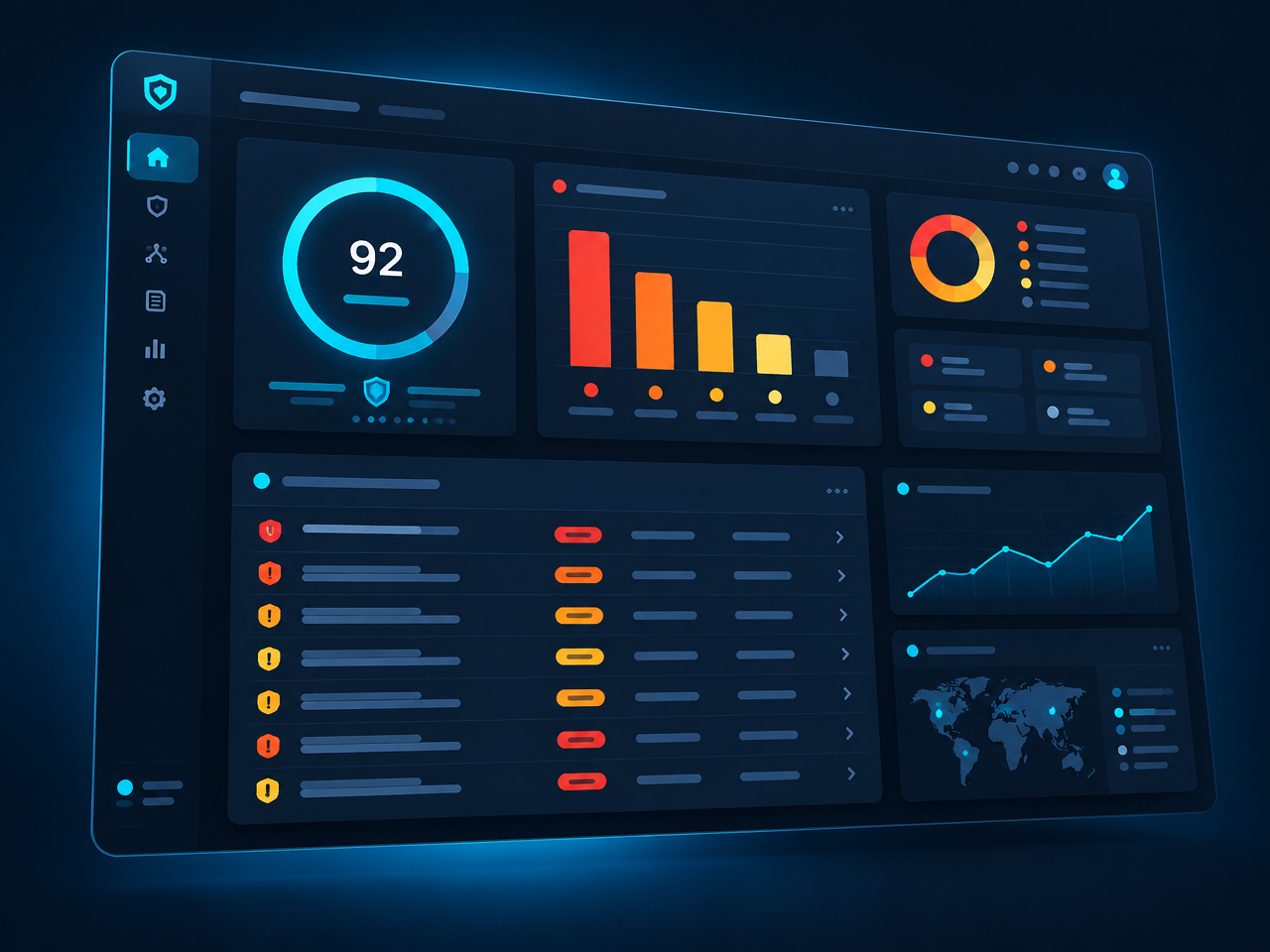 Preview of a SiteShield security report with score gauge and findings